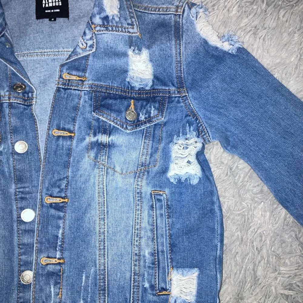 LISTING WILL BE REMOVED 4/23 Almost Famous Blue Distressed Ripped Denim Jacket - Picture 4 of 8